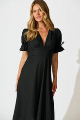 Black Cotton Sunrays Midi Dress